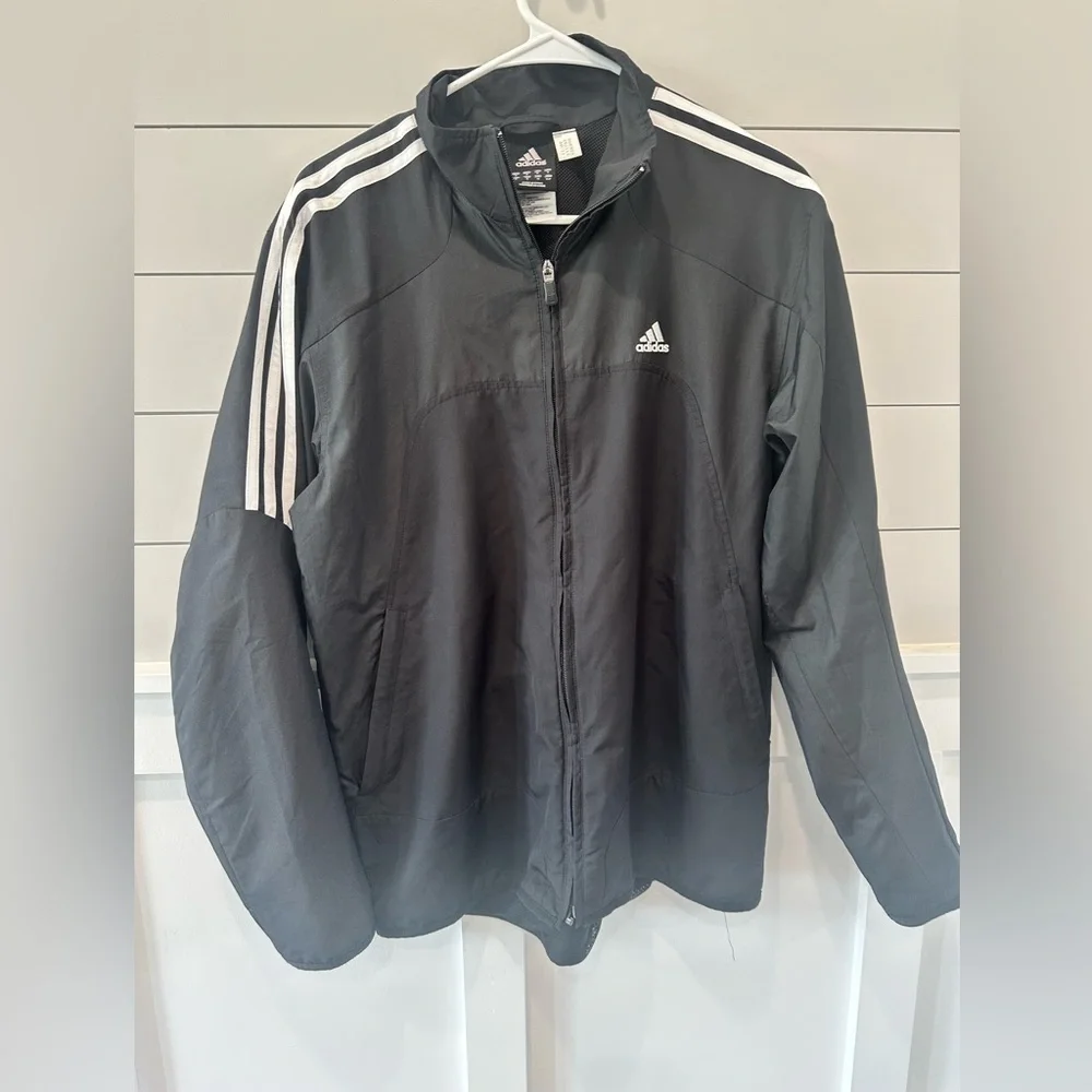 ⚽️ ADIDAS Mens Black 3-Stripe Windbreaker Size Small